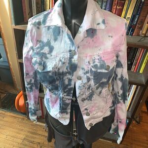 Gap one of a kind pink and black white tie dye stretchy upcycle M jacket